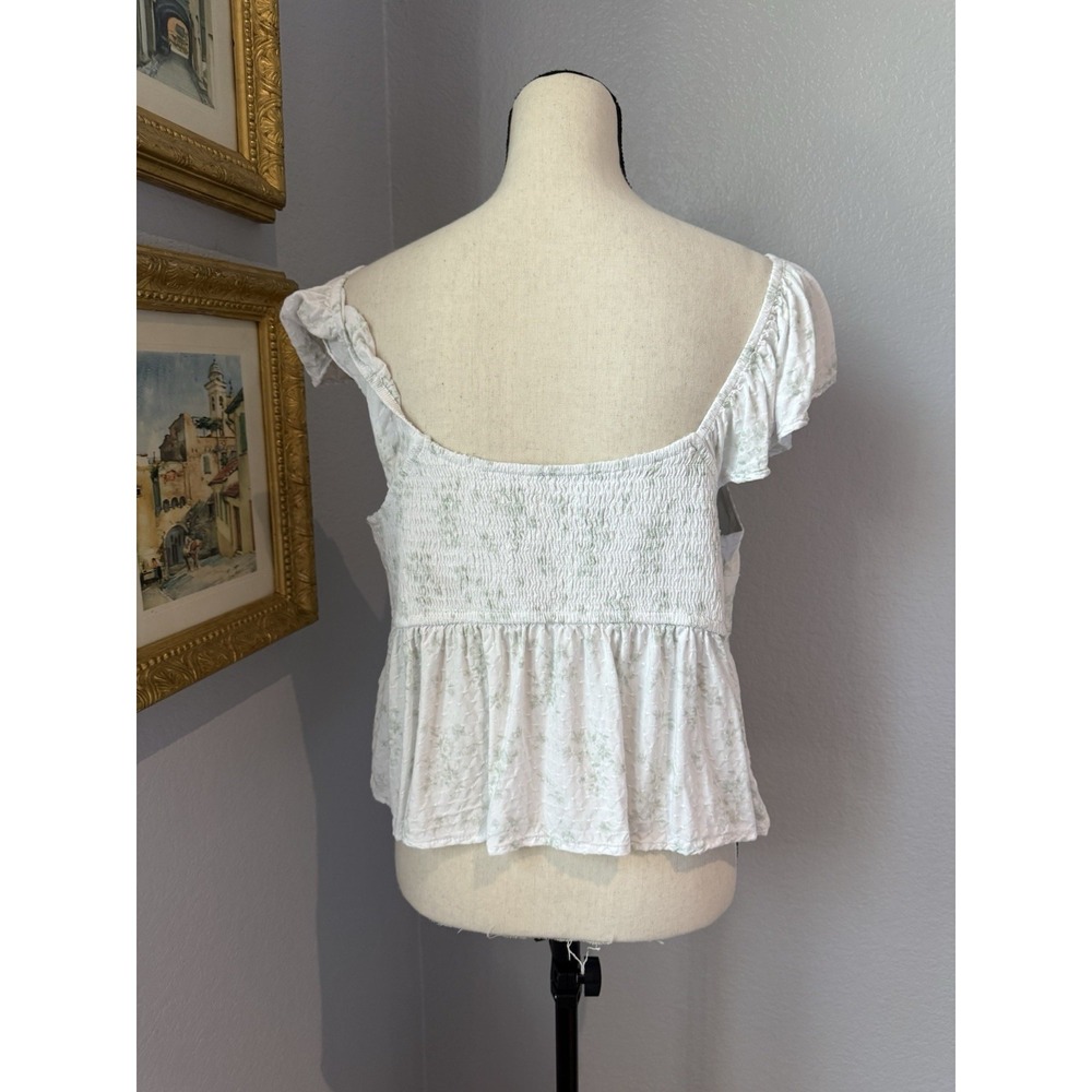 Hollister Floral Peasant Top XL Cottagecore Milkmaid Babydoll Tie Front Cutout - Picture 4 of 12